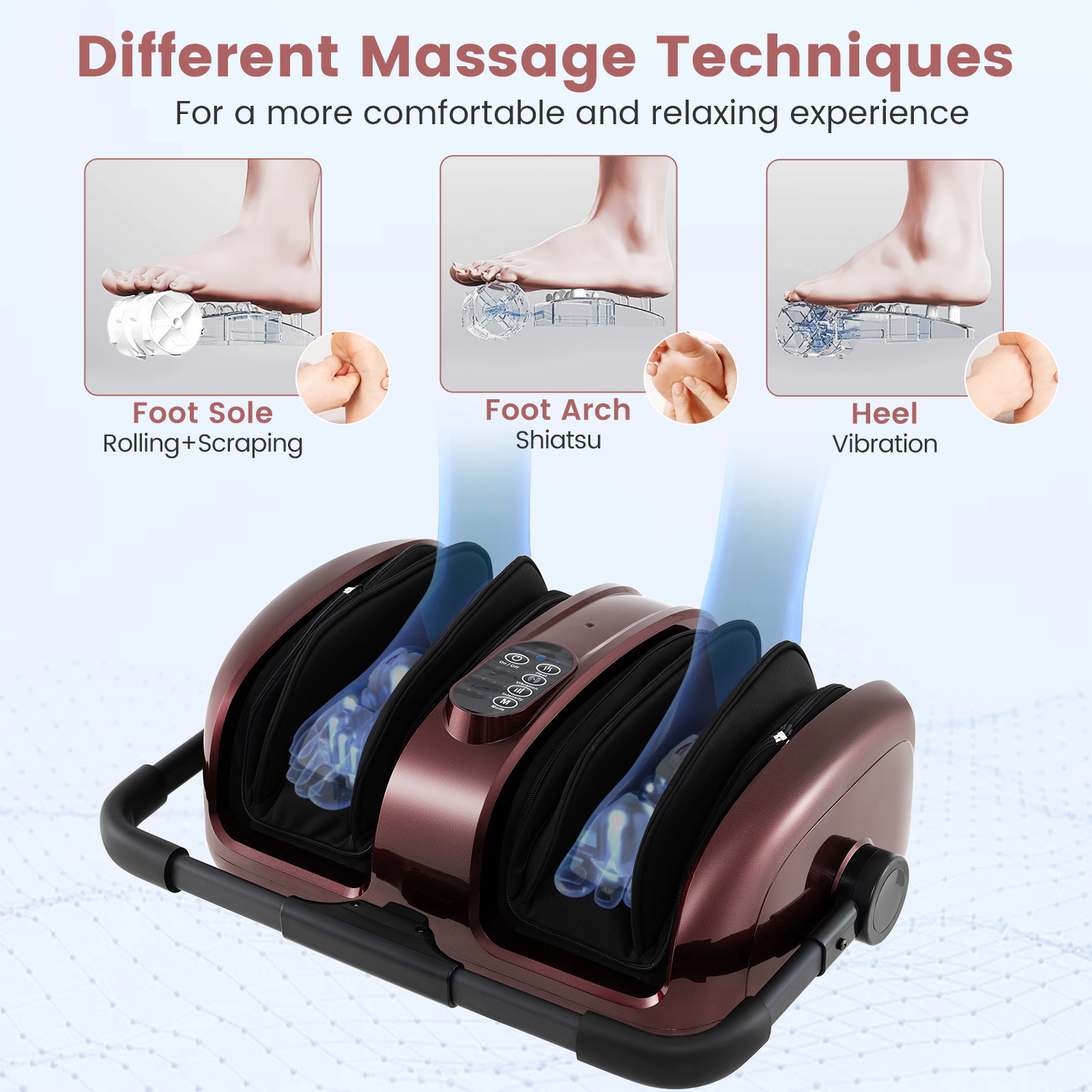 SUGIFT Rolling Shiatsu Foot and Calf Massager with Heat and Compression Fits Up to US 14.5 Foot Size Red+Black