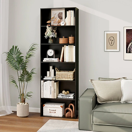 Costway 70" Tall 6-Tier Bookcase with 6 Open Shelves Anti-Toppling Kits for Living Room Natural