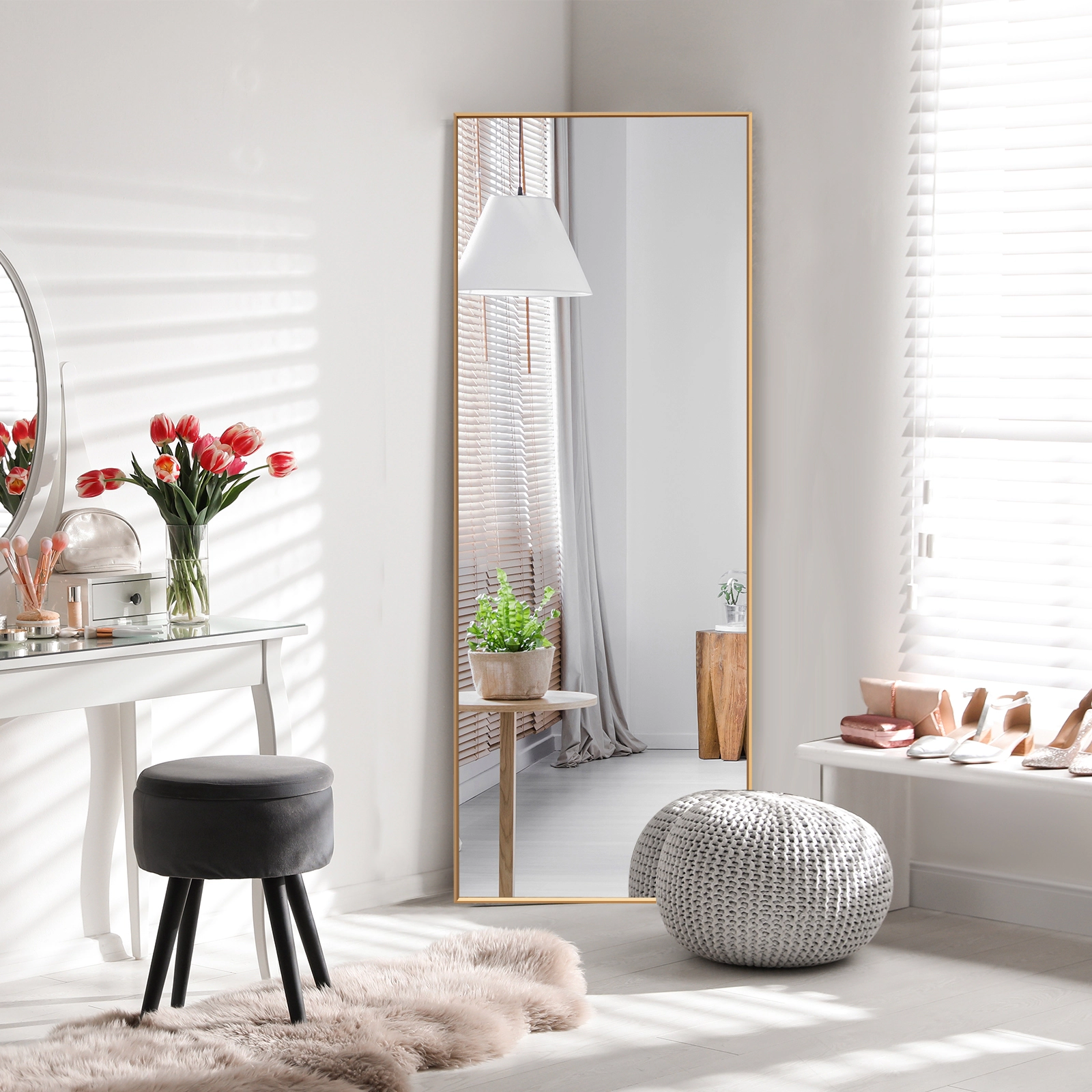 Slickblue Full Length Wall Mirror 59 Inch Rectangle Bedroom Dressing Mirror Large Frame