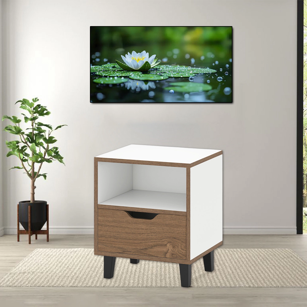 Hivvago Nightstand with Drawer and Open Storage Shelf for Bedroom