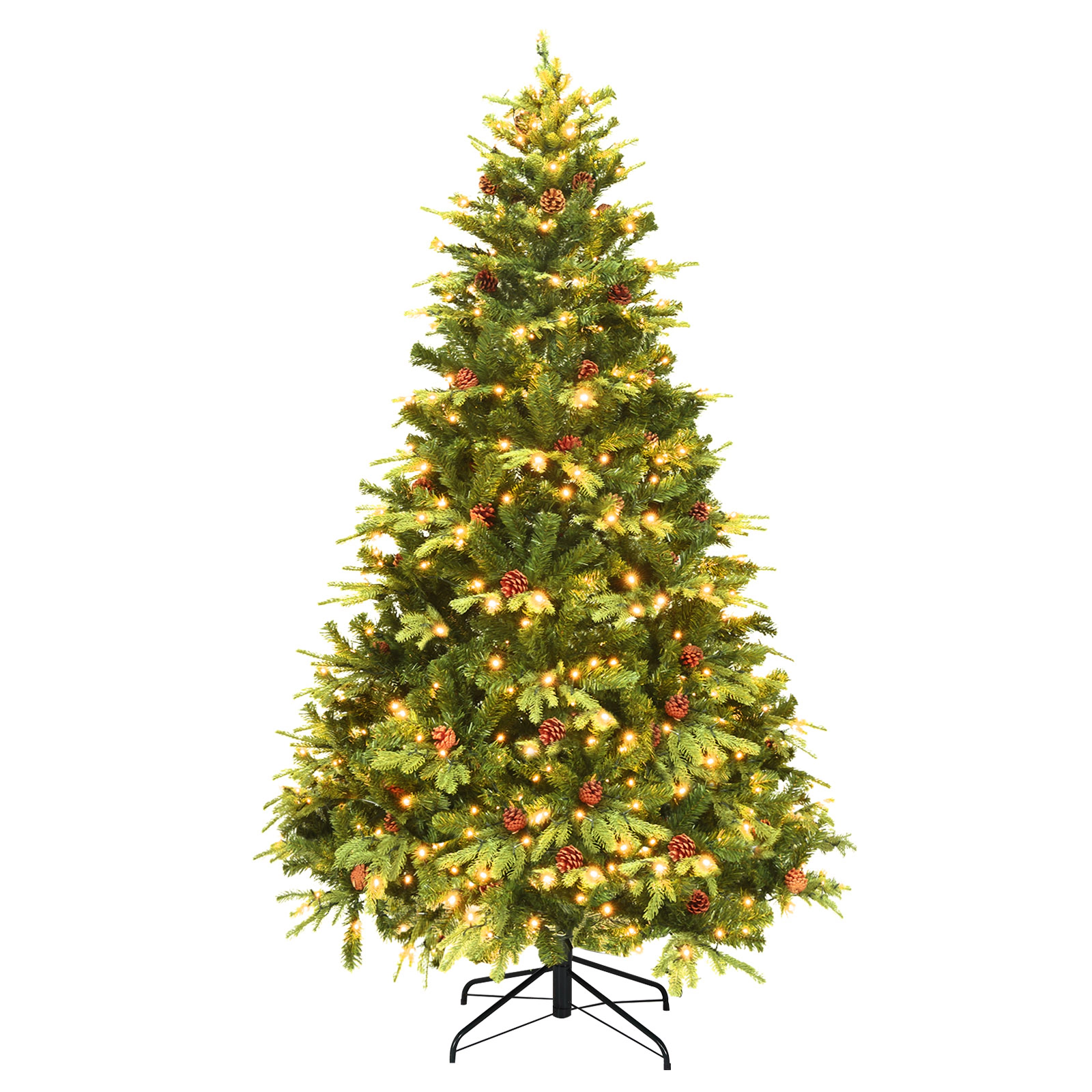 Glintex 7-Ft Pre-Lit Christmas Tree with 460 LED Lights and 61 Pine Cones, Green
