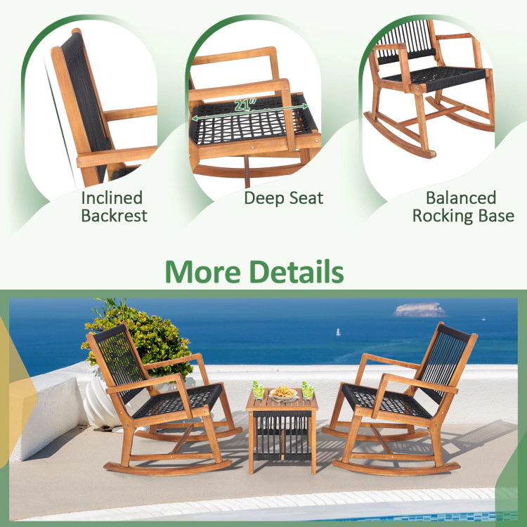 Hivvago 3 Pieces Acacia Wood Rocking Bistro Set