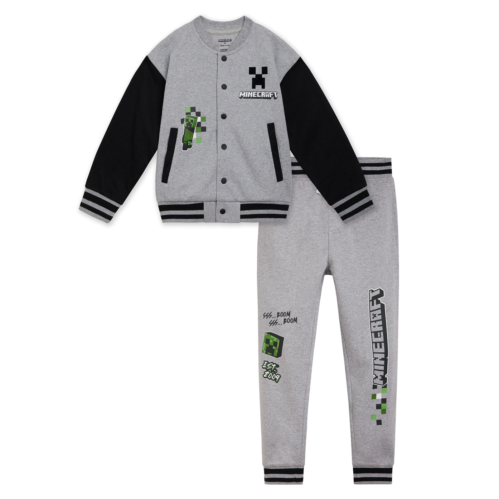 Minecraft Creeper Boys' Fleece Varsity Jacket and Joggers Set