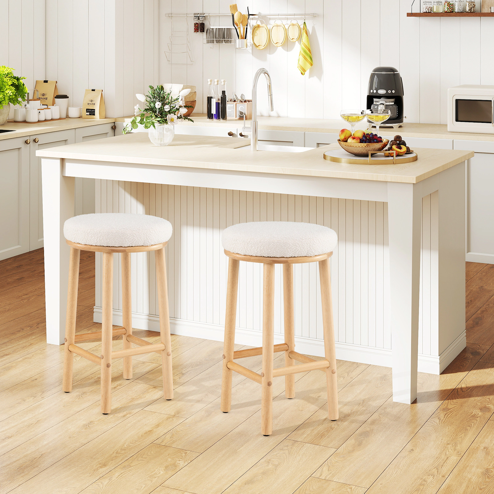 LJG 27" Bar Stools Set of 2 Upholstered Barstools with Boucle Fabric Seats