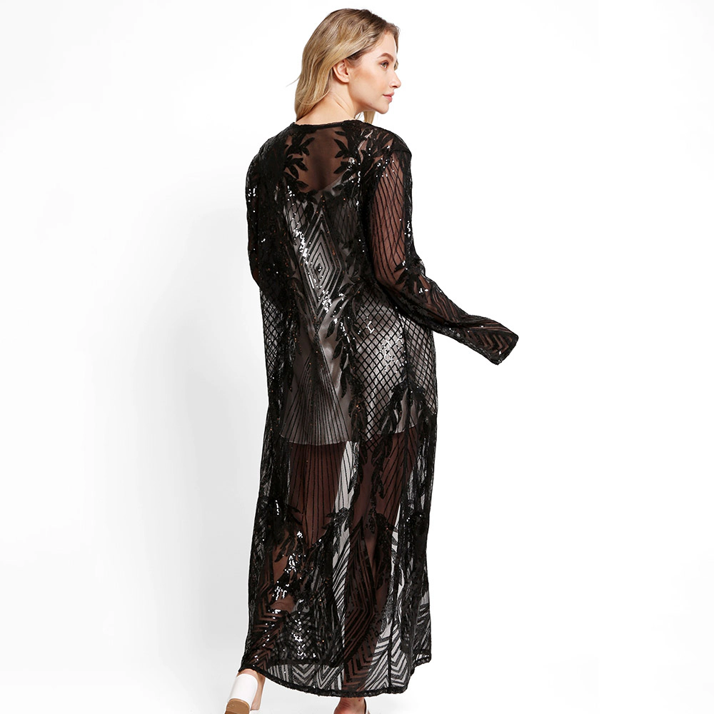 Truedames Women Leaves Pattern Sequin Long Cover-Up Kimono Poncho