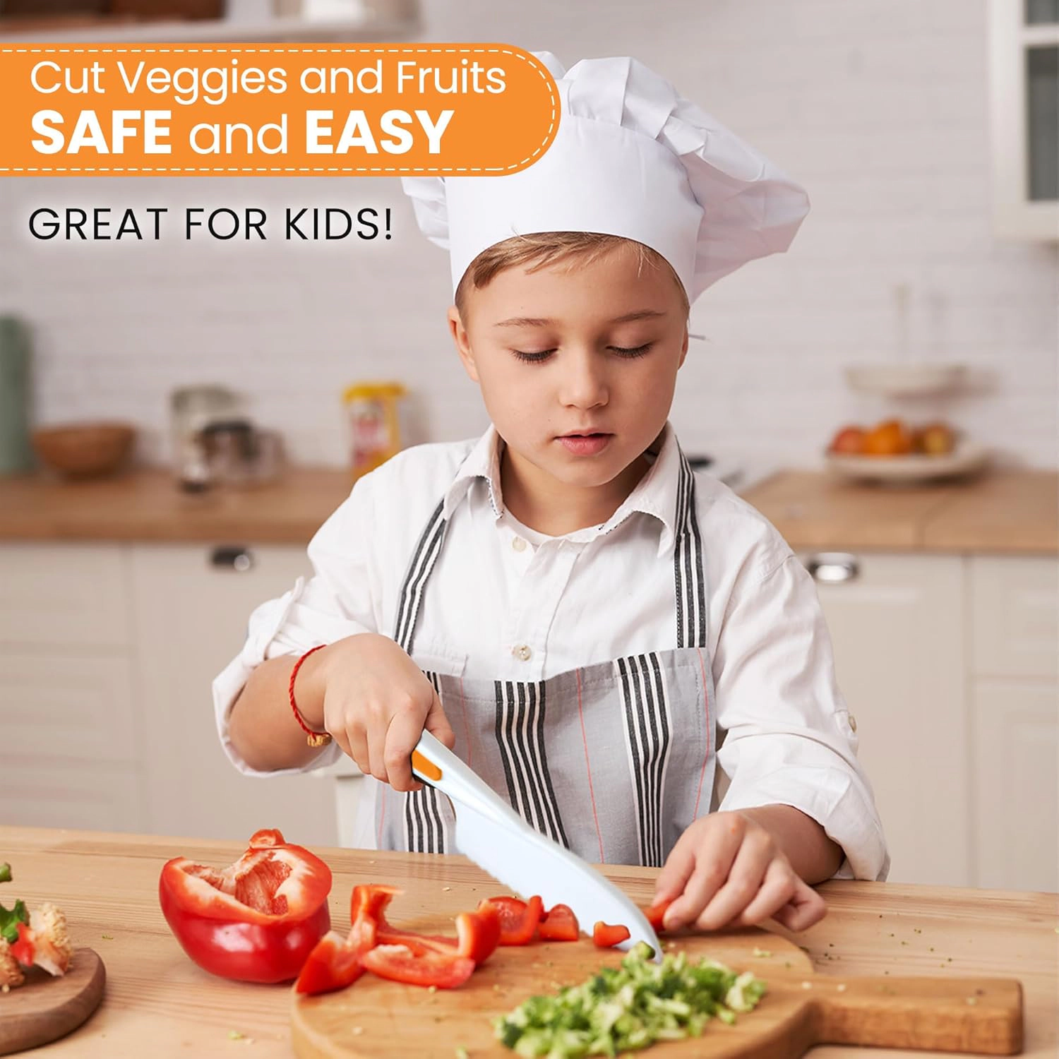 Zulay Kitchen 3-Piece Kids Knife Set For Real Cooking & Baking - Toddler Cutting Fruits, Veggies, Cake