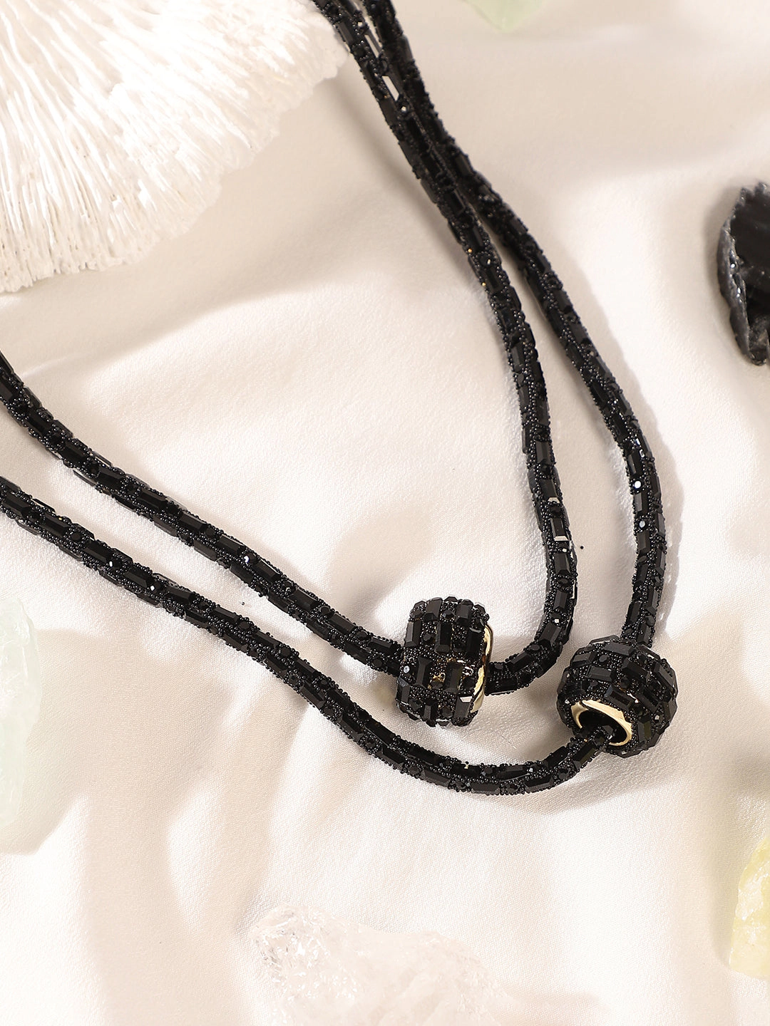 SOHI Women's Onyx Black the Mirror Multi-Layer Necklace