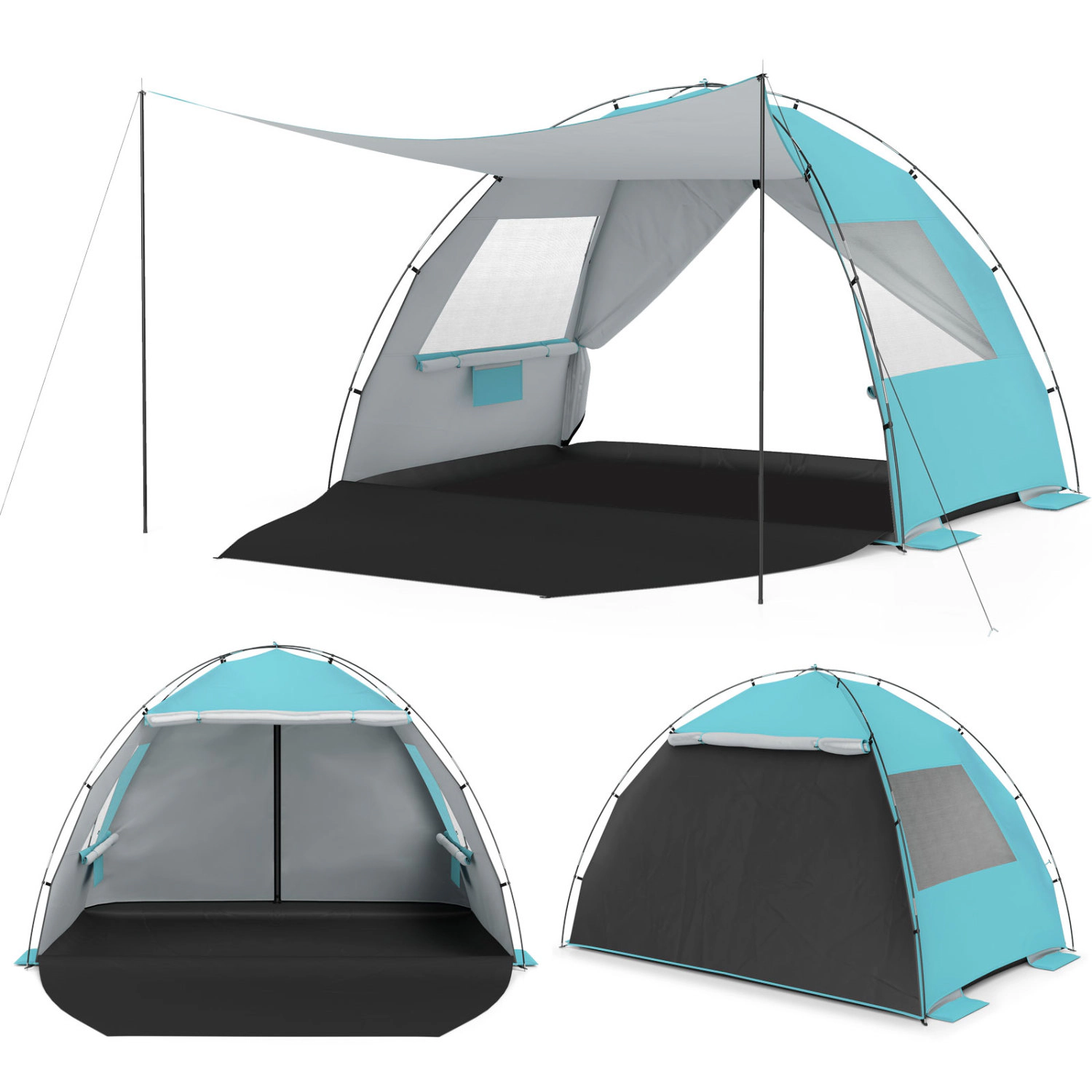LJG Beach Tent Sun Shelter with Canopy Extended Floor and Vent Windows