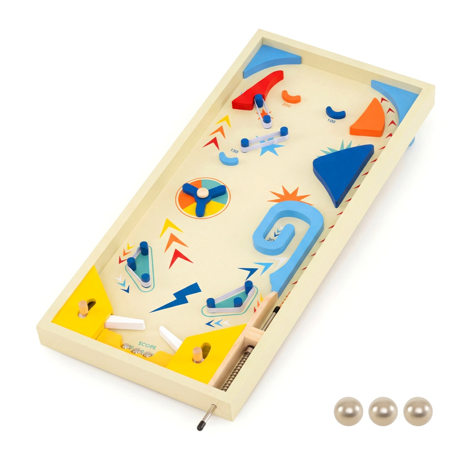 SUGIFT Wooden Pinball Machine Interactive Tabletop Game with 3 Metal Spheres 22-in MDF Frame Ages 8+ Colorful