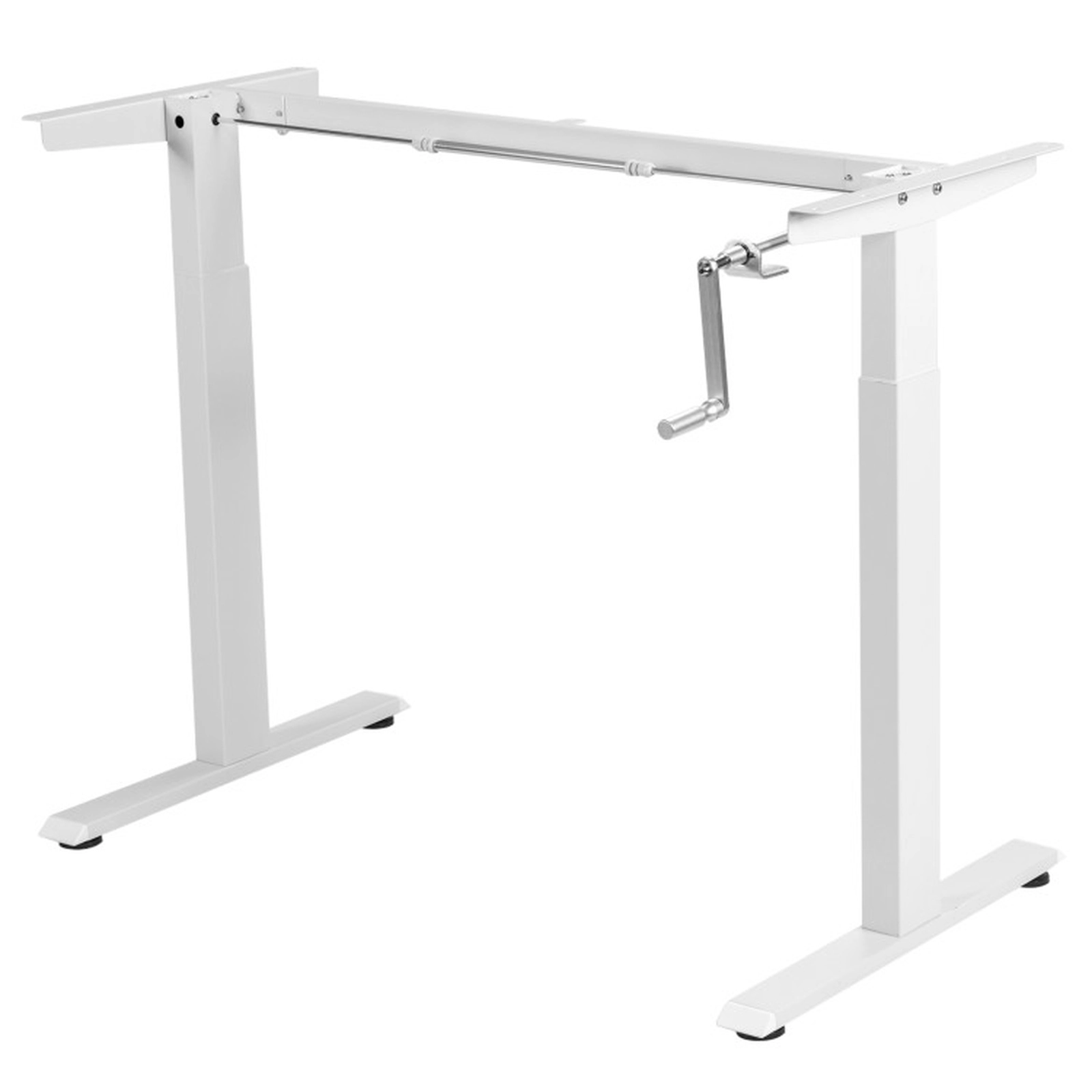 SUGIFT White Steel Hand Crank Sit-Stand Desk Frame, Adjustable Height, Tabletop Not Included