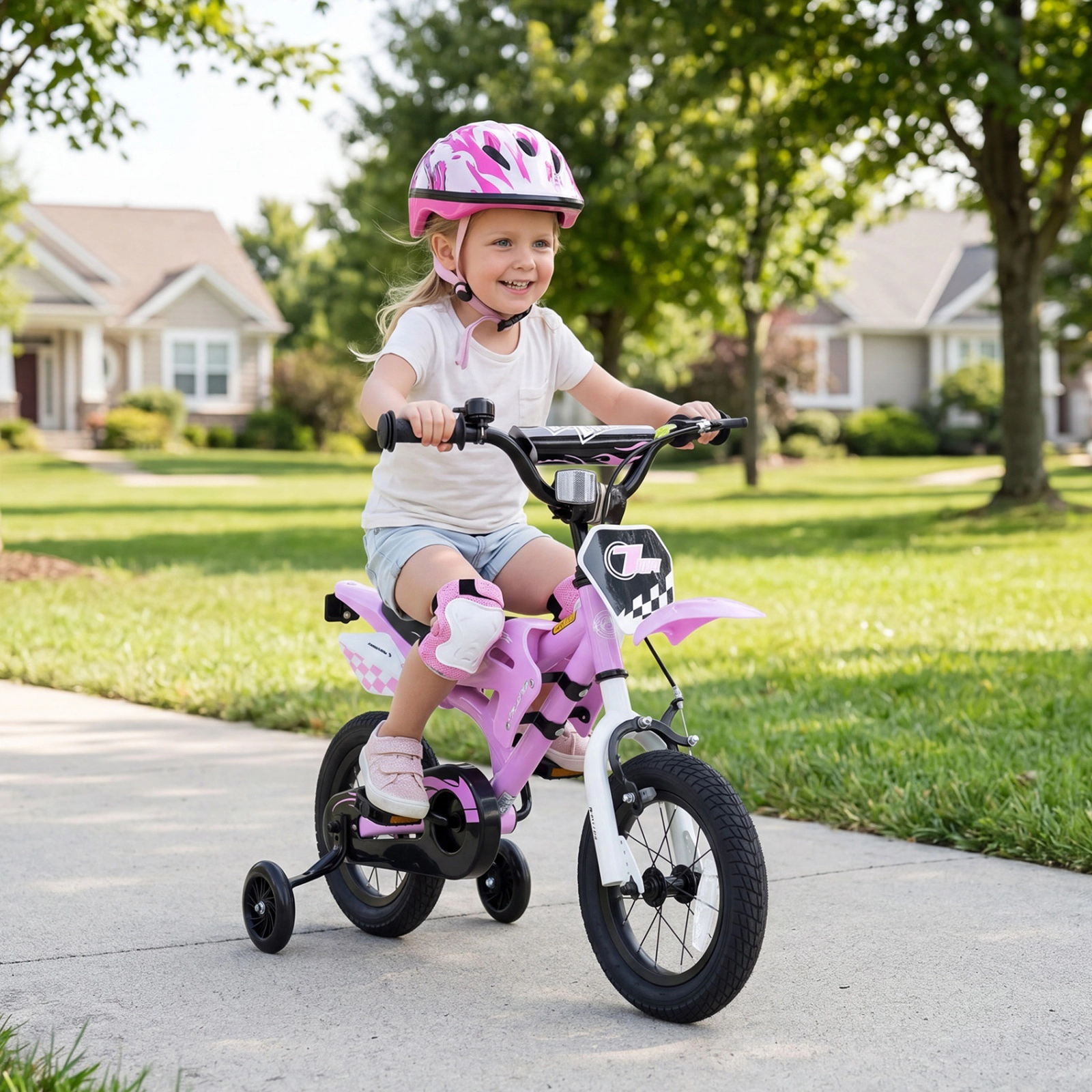 12-in Kids Bike Motorcycle Styled with Training Wheels Number Plate and Adjustable Handlebar for Ages 3-4