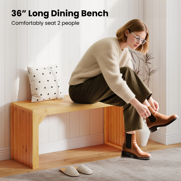 Hivvago Bamboo Dining Bench Long Entryway Bench  Indoor Outdoor Solid Wood Bench-Natural