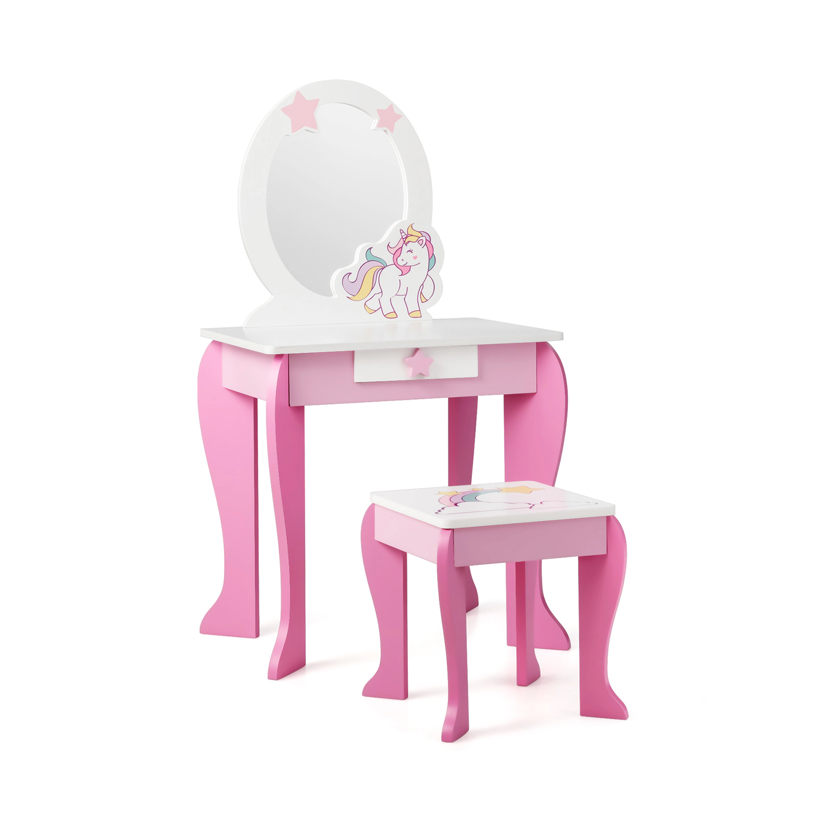 SUGIFT Kids Makeup Vanity Table and Stool Set with Mirror Drawer and Removable Top 35-lb Table 66-lb Stool Capacity Pink