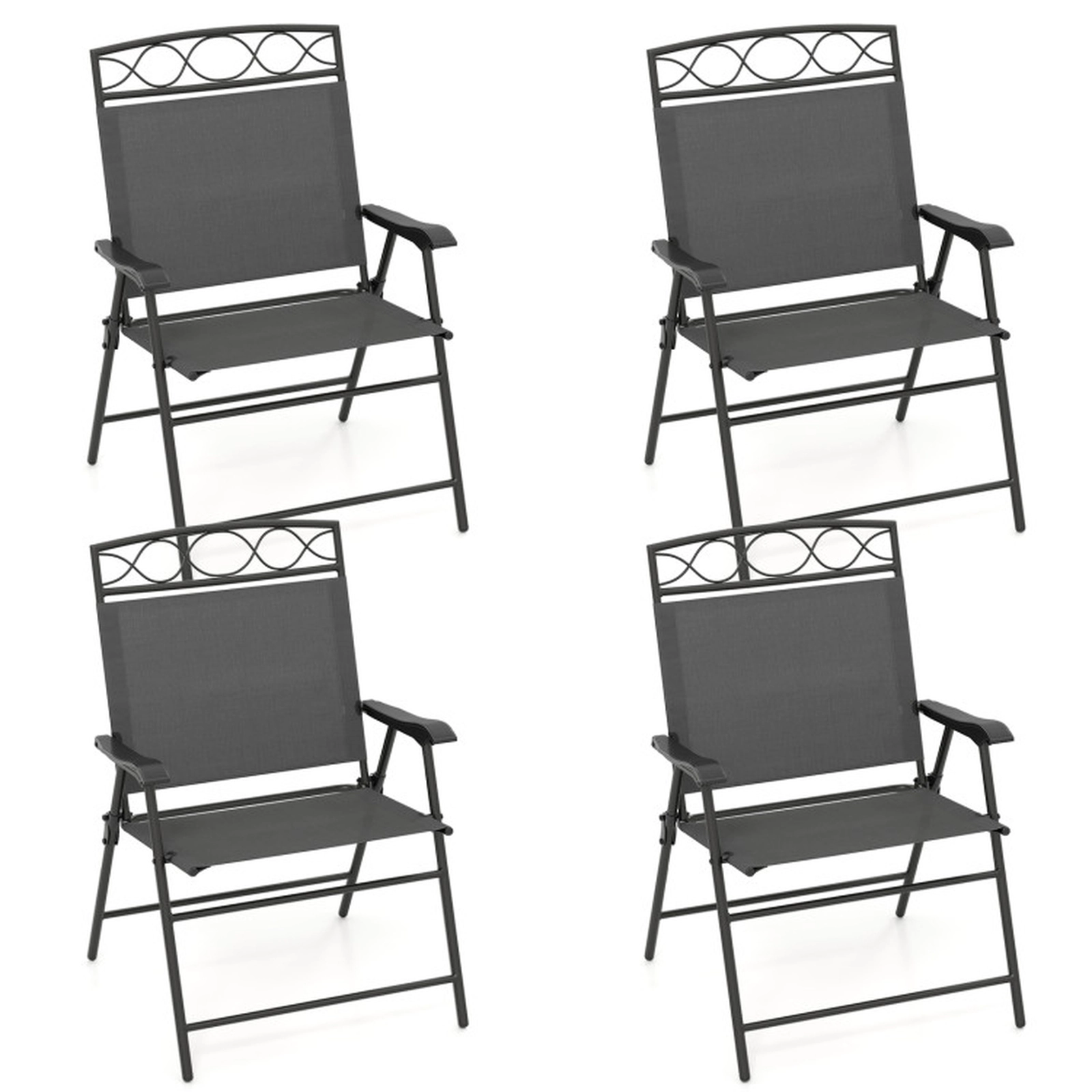 SUGIFT Set of 4 Gray Folding Patio Chairs, Outdoor Sling Seats with Armrests