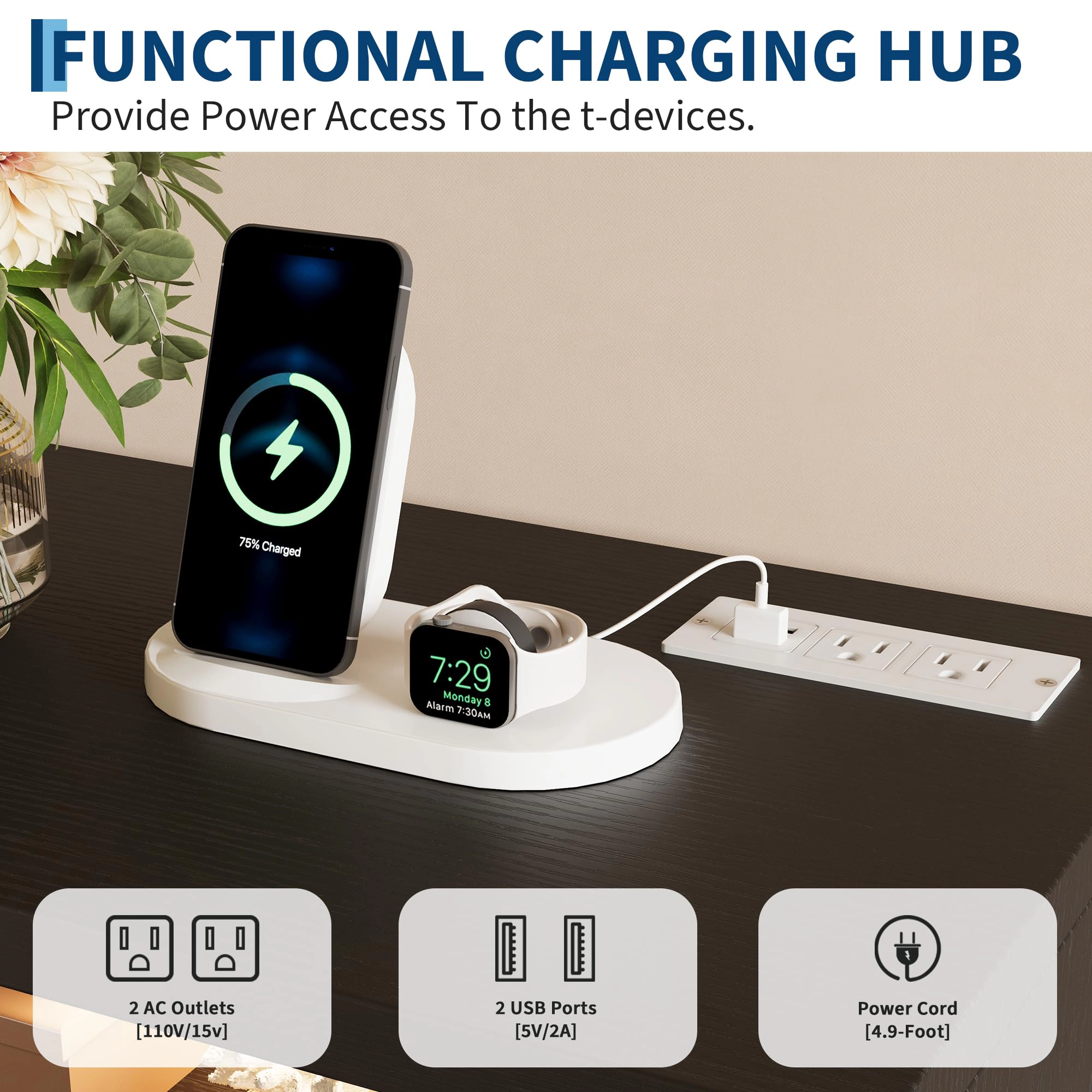 Nightstand with Charging Station and RGB LED Lights, 2-Drawer Fluted Bedside Table Open Shelf