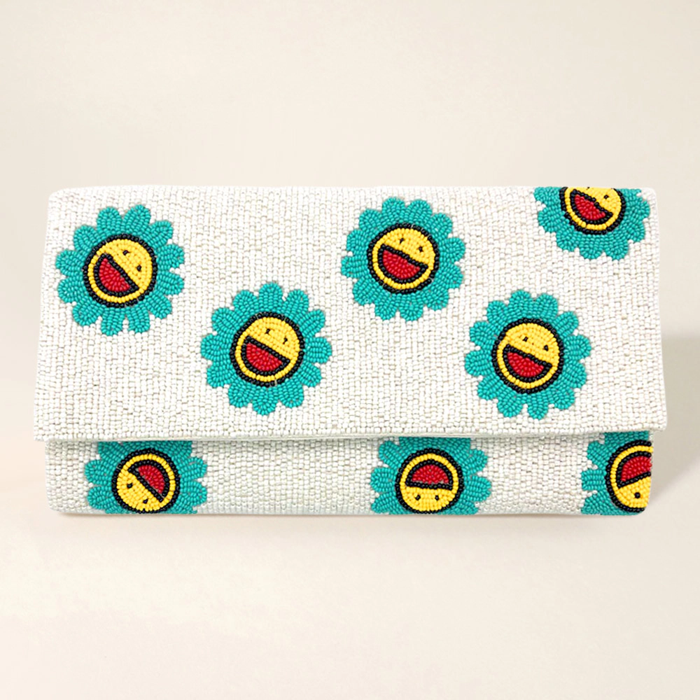 FASHNZFAB Smile Flower Seed Beaded Clutch / Crossbody Bag