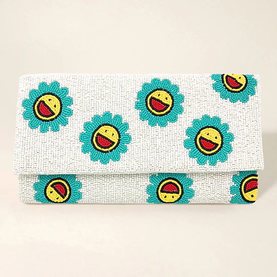 FASHNZFAB Smile Flower Seed Beaded Clutch / Crossbody Bag
