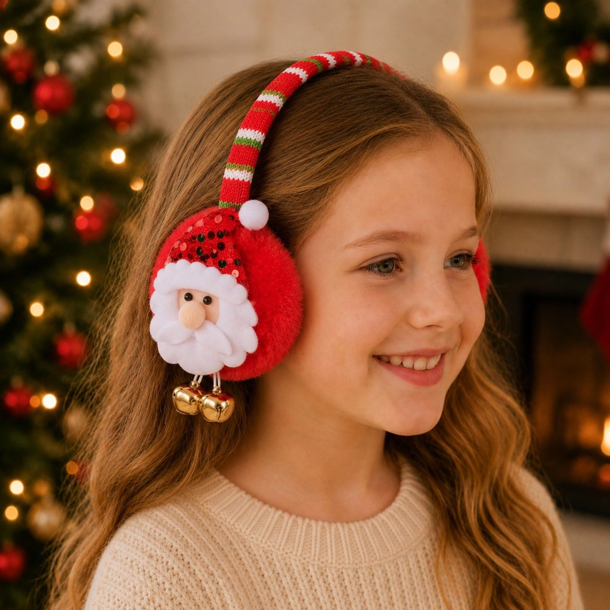 Anna-Kaci Women's Christmas Santa Plush Jingle Bell Winter Earmuffs