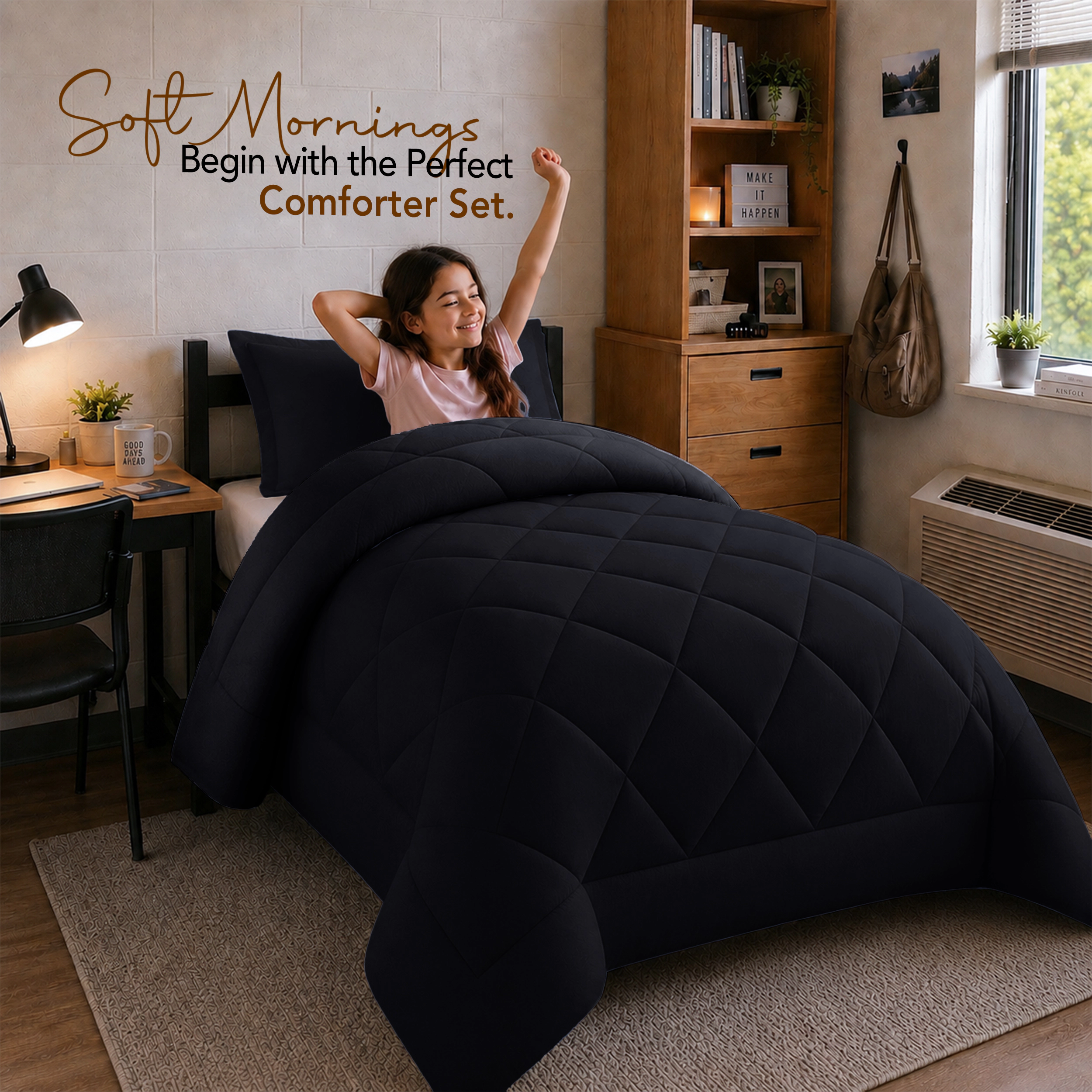 Lux Decor Collection All Season Comforter Set 3-pc Solid Reversible & Pillow Shams