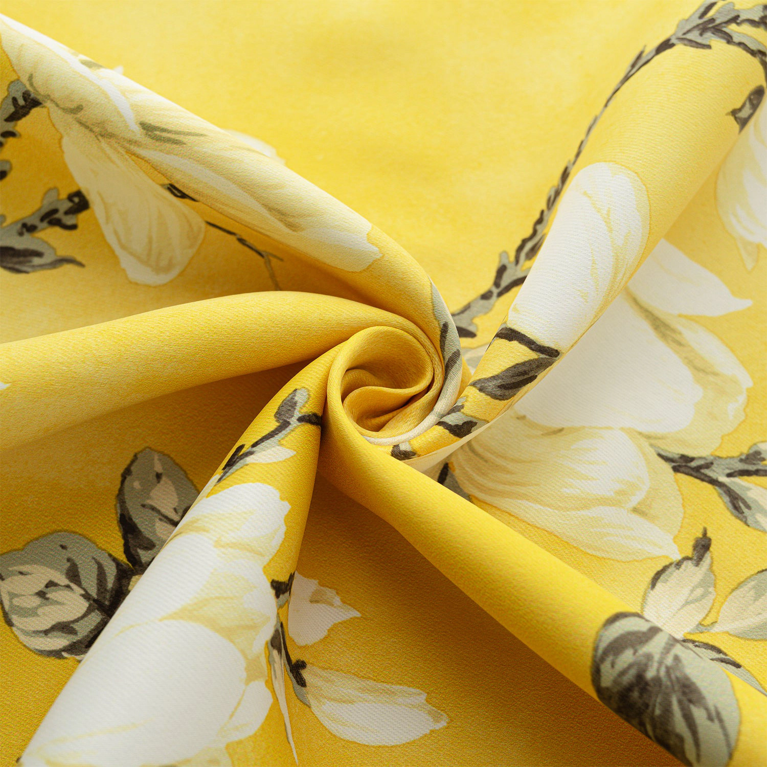 Olivia Gray 100% Polyester 200 GSM Blossom Printed Blackout Grommet Curtain Panel 54" x 84" Yellow
