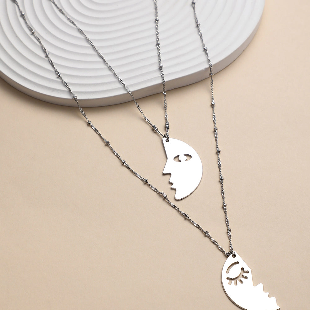 SOHI Women's Metallic Silver the Lovers Multi-Layer Necklace