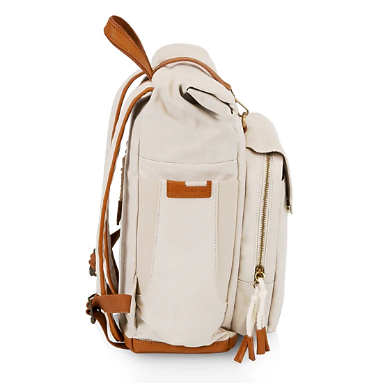 PICNIC TIME Carmel Roll Top Picnic Backpack Cooler with Utensil Set & Glass Water Bottles