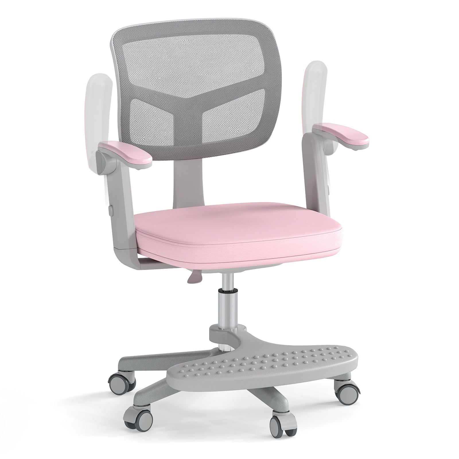 SUGIFT Adjustable Kids Study Desk Chair with Swivel Seat Armrests & Footrest 330-lb Capacity 22.5 x 21.5 x 31.5 in Pink