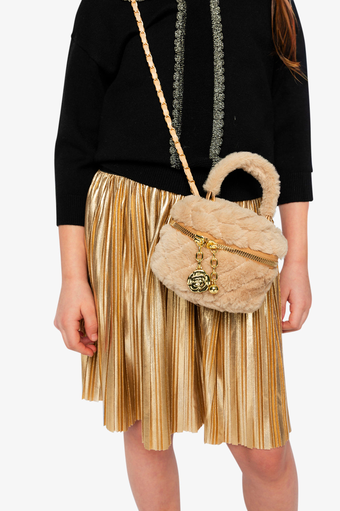 Deux par Deux Girls Quilted Faux Fur Chain Shoulder Bag