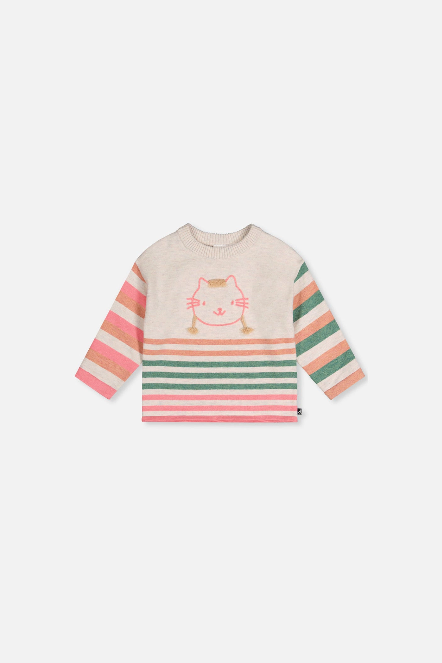 Deux par Girls Cat Appliqué Striped Knitted Sweater