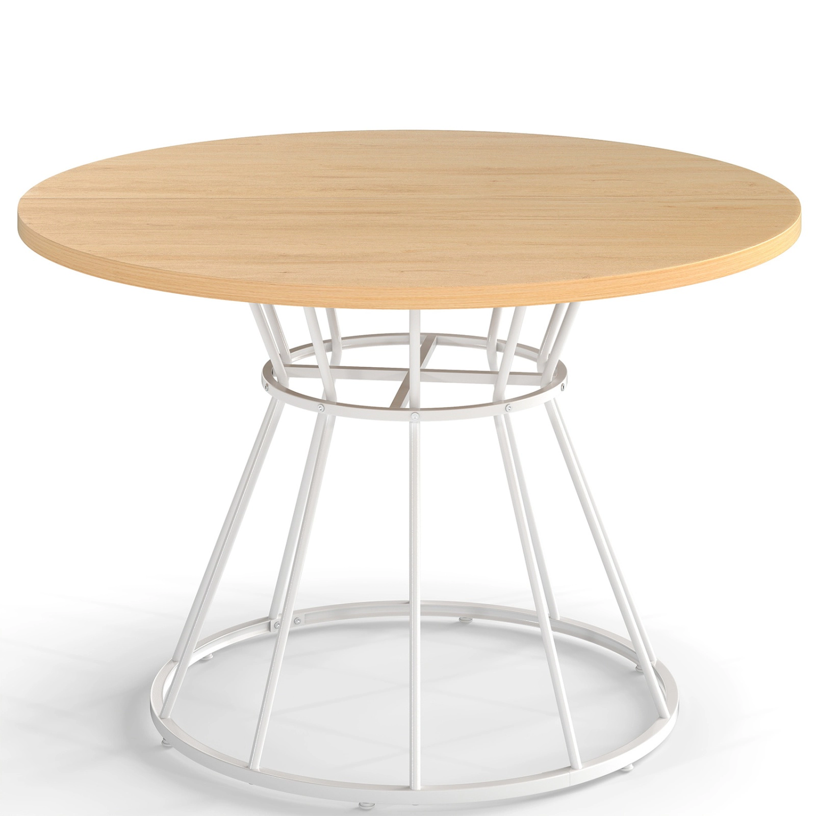 SUGIFT 47-in Round Farmhouse Dining Table for 4 with MDF Tabletop and Metal Frame 200-lb Capacity Natural+White