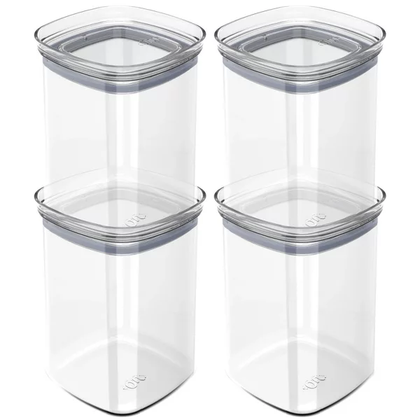 OU Airtight Food Storage Container 8pc, BPA Free Clear Plastic Containers w/ Leak Proof Lid, Stackable Pantry Organizer
