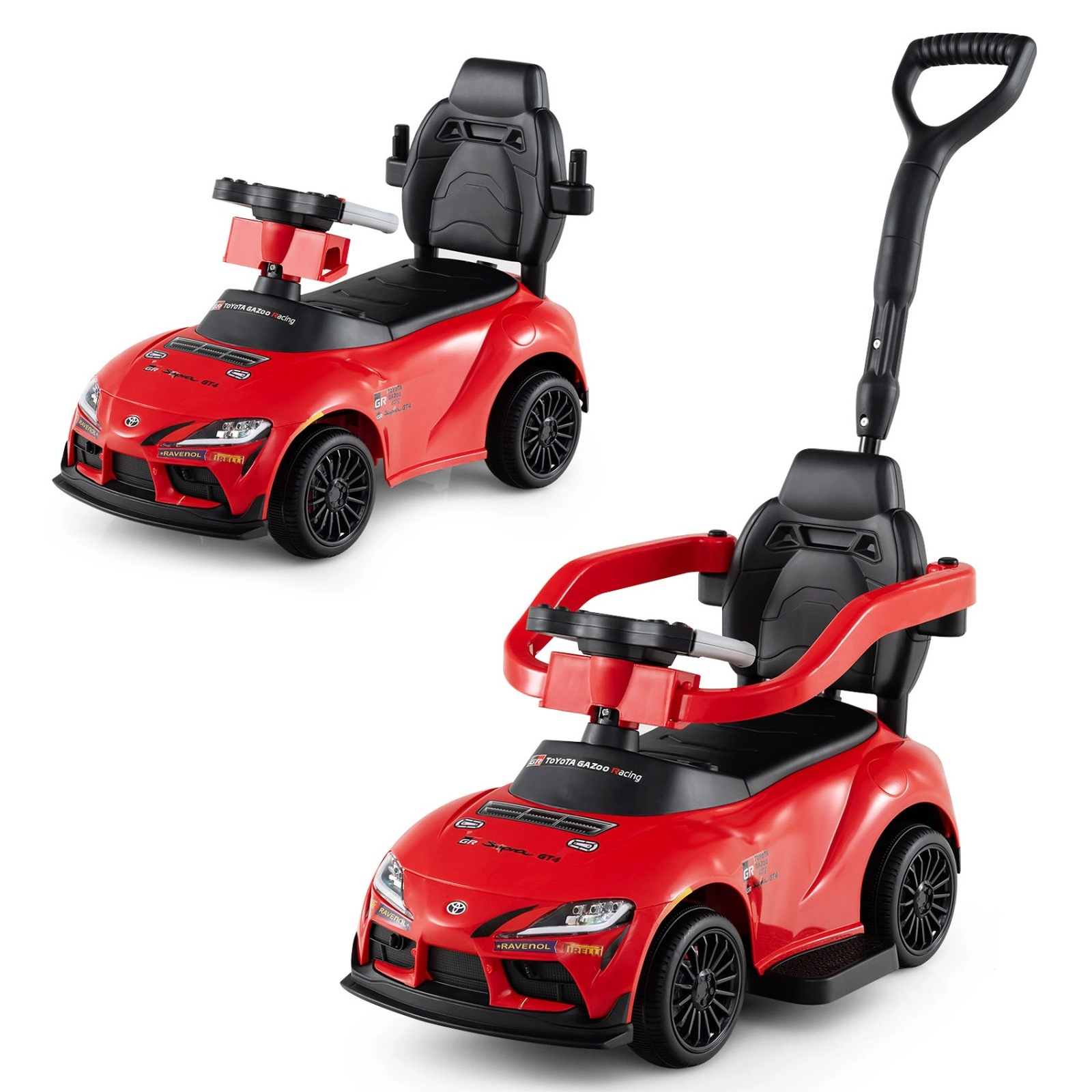 SUGIFT Red Toddler 3-in-1 Ride-On Push Car with Licensed Toyota Body Sliding and Walking Modes 44-lb Rider