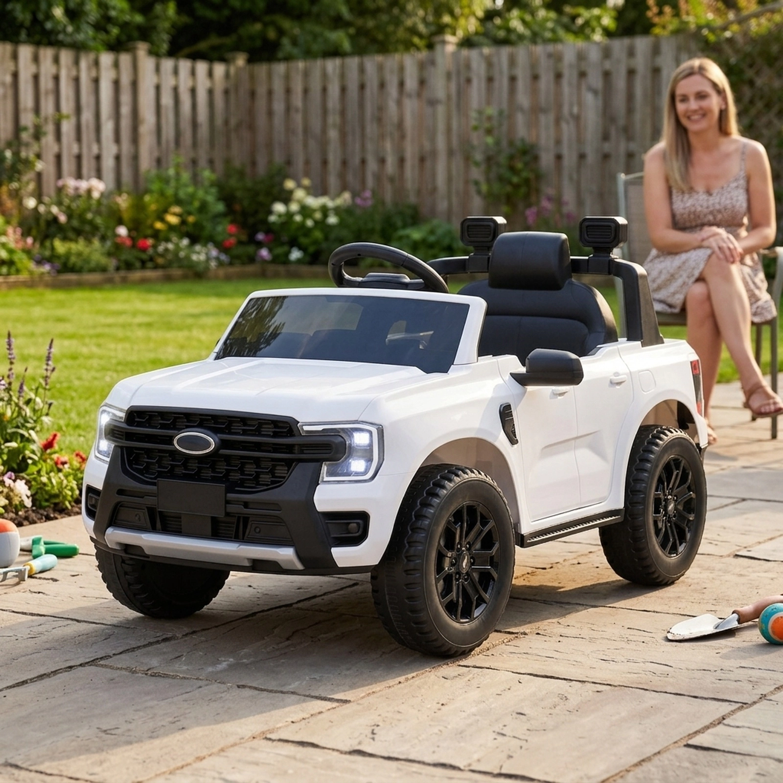 12V Kids Ride On Car Parent Remote Padded Headrest Rear Storage Basket and Lockable Doors for Ages 3-6 Electric Truck