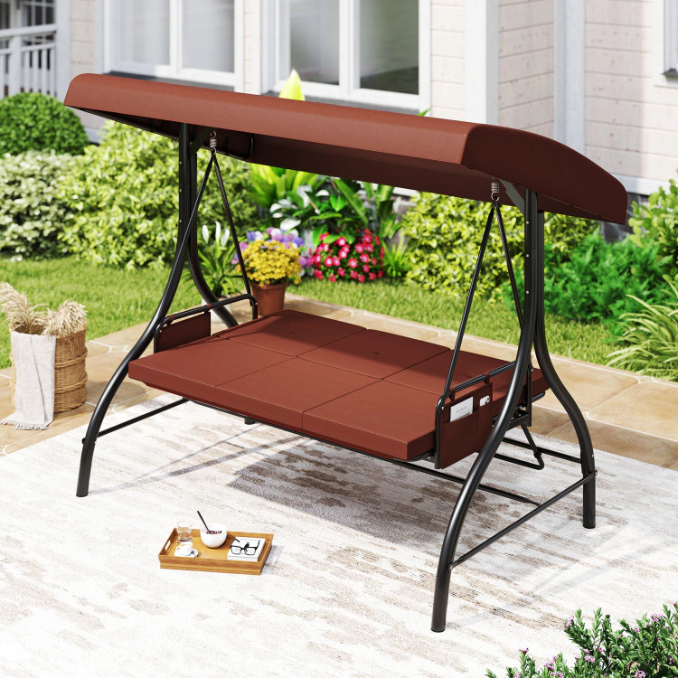 Hivvago 3-Piece Patio Swing With Canopy Removable Cushions And Side Pockets