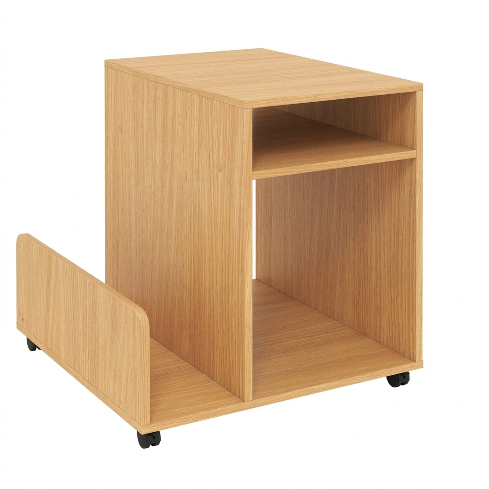 SUGIFT Rolling 3-Tier Mobile End Table with Side Storage Rack 22-lb Countertop Capacity Natural Coffee