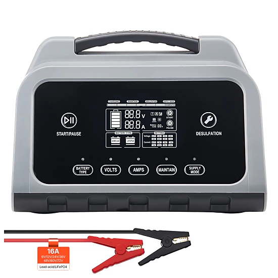 HONGGE Smart Battery Charger, 6V 12V 24V Lithium LiFePO4 Lead-Acid (Gel/AGM) Car Battery Charger, with LCD Display