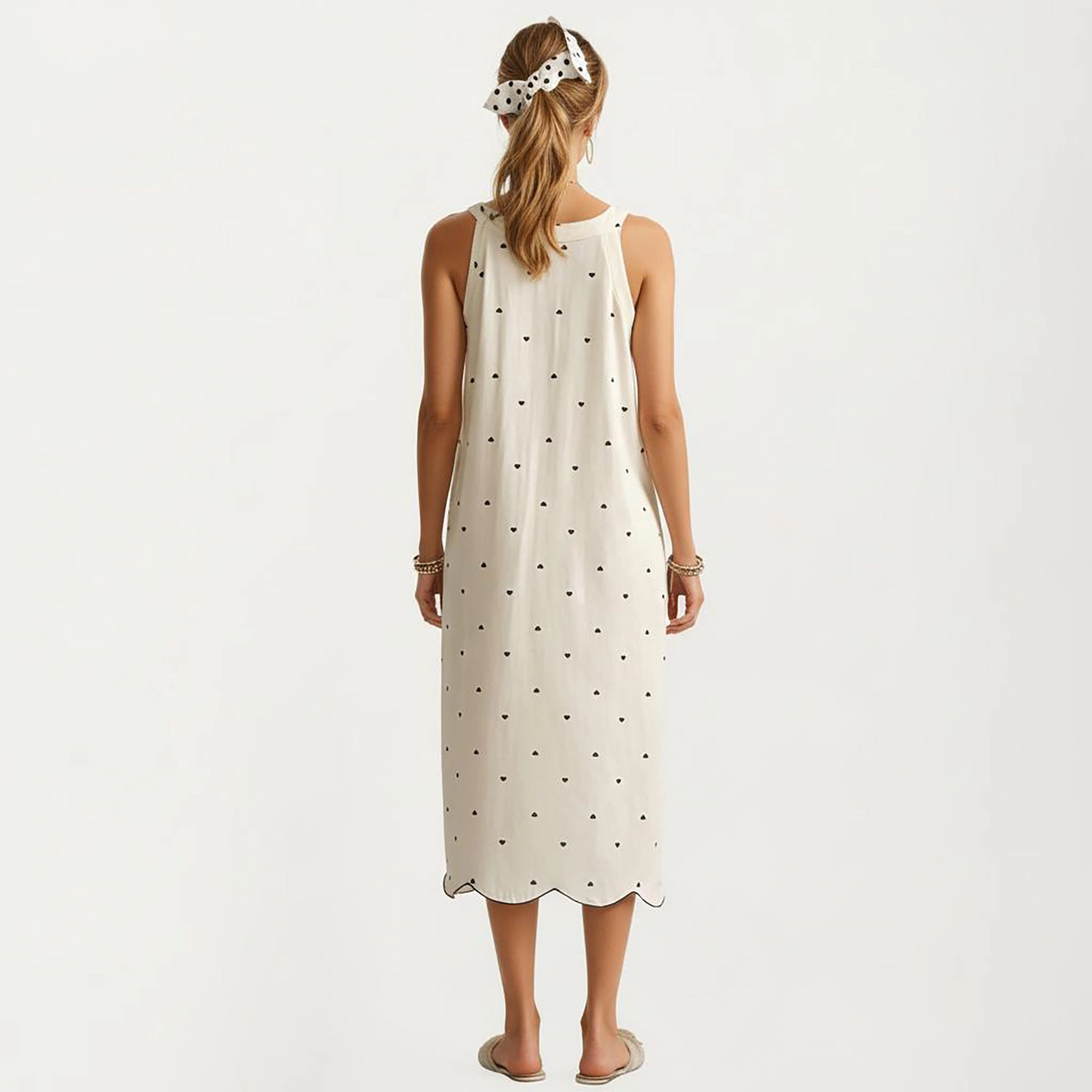 Anna-Kaci Women's Sleeveless Pajama Dress with Scoop Neck Loose Fit Midi Sleepwear Nightgown Printed Pattern