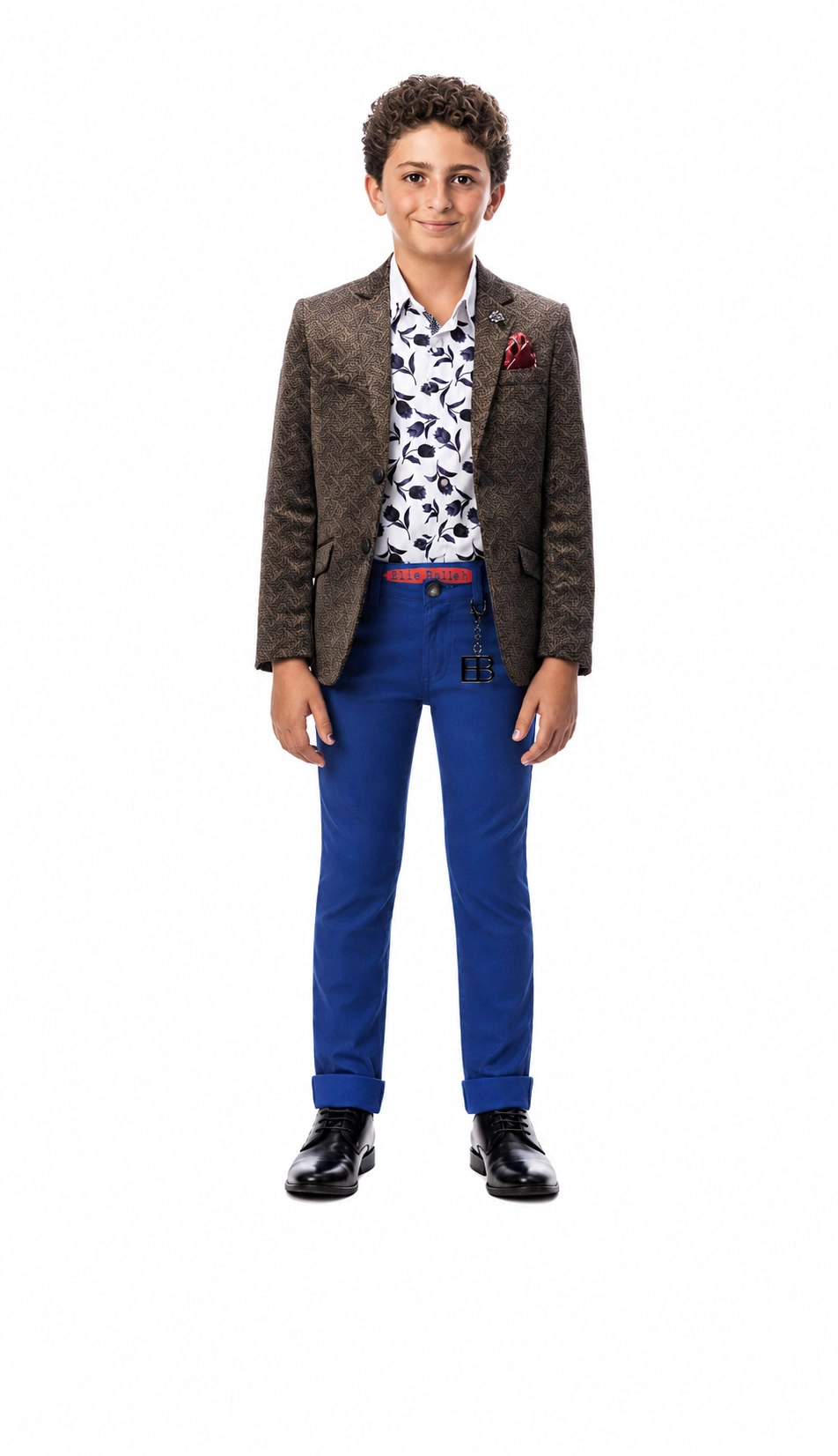 Elie Balleh Boys Slim Fit Printed Velvet Blazer