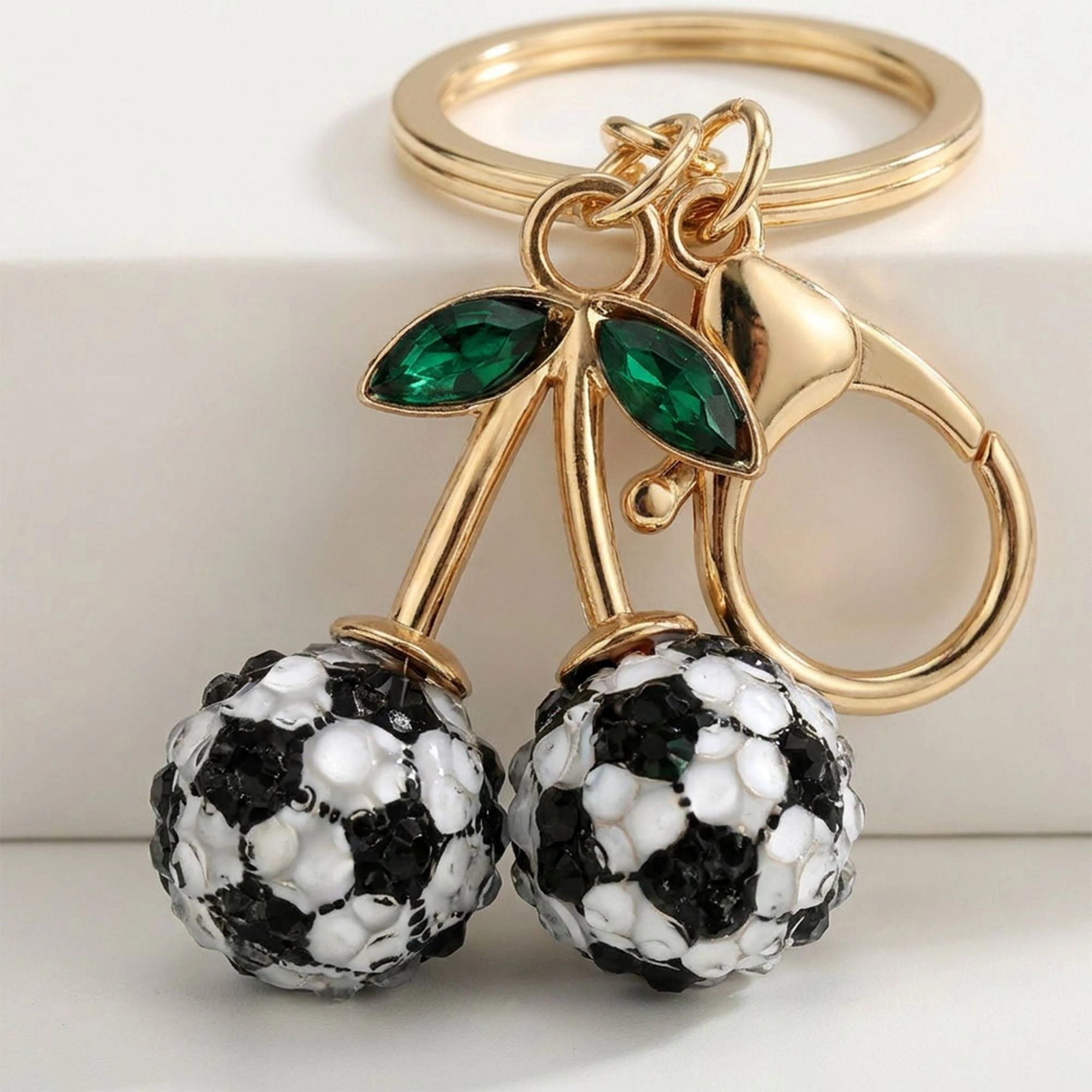 Alilang Women's 2 Pack Sports Ball Cherry Keychains with Gold Tone Clip and Leaf Charm, Black