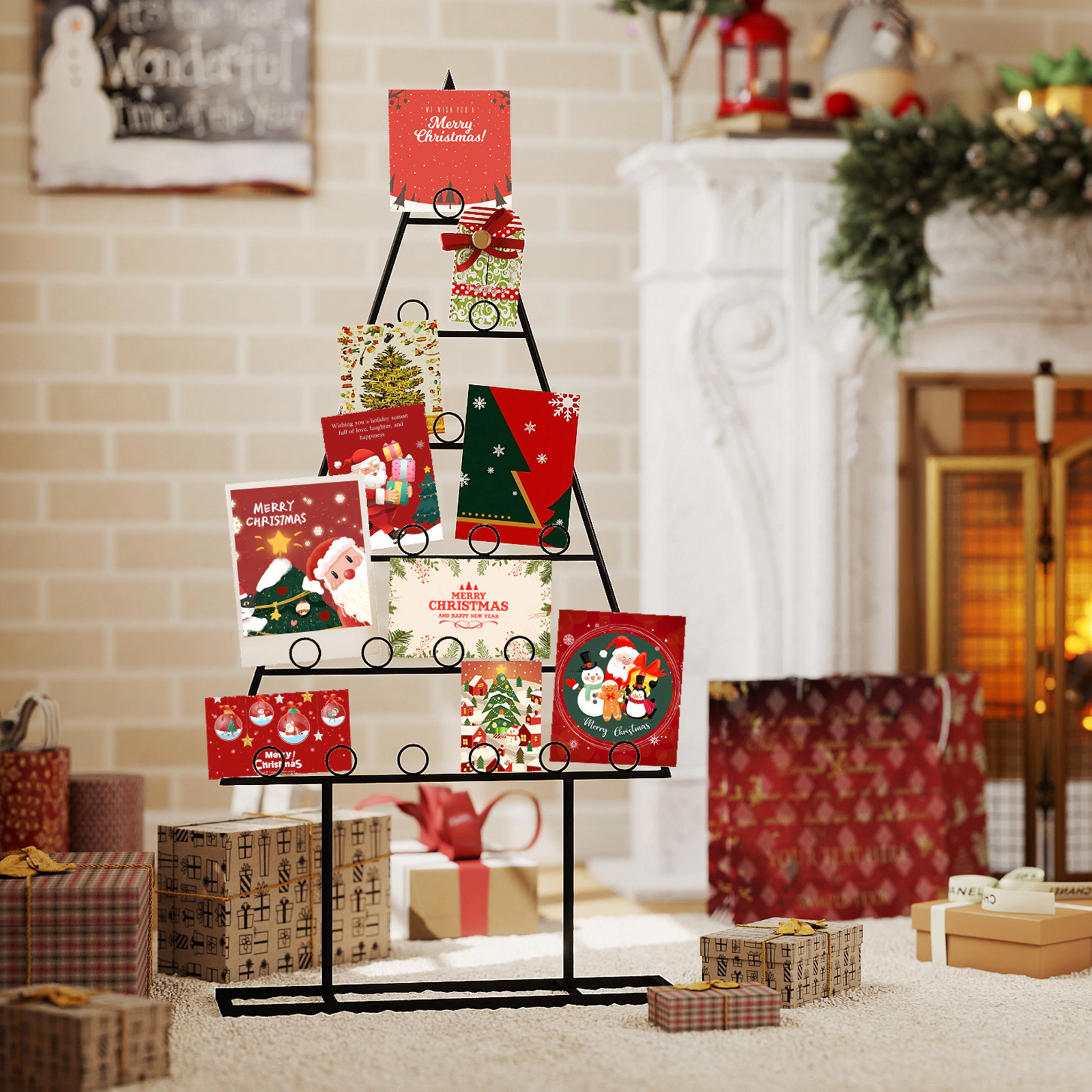 SUGIFT Christmas Tree Photo Holder Card Display Stands with 36 Round Clips and Hanging Rack Black/Golden