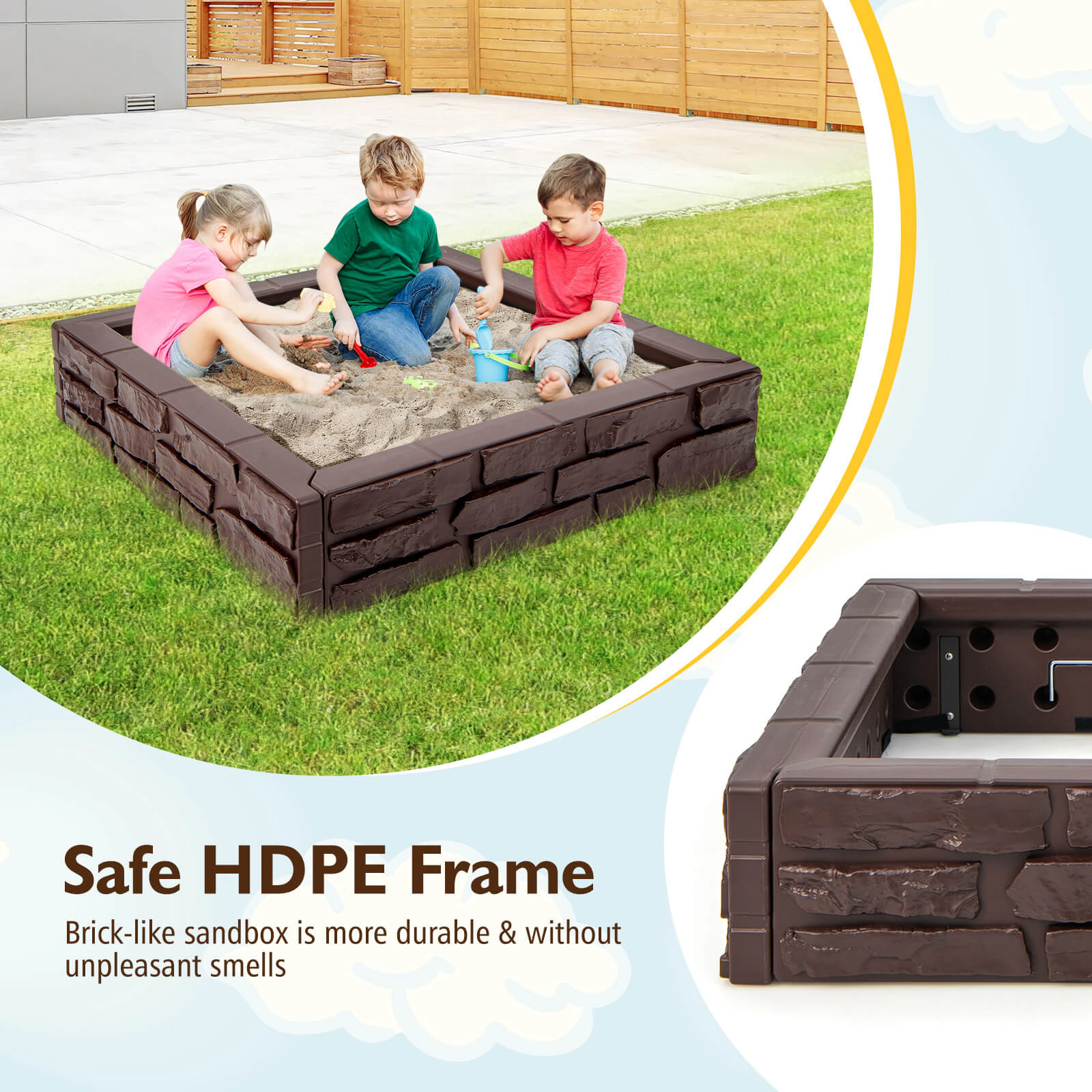 LJG 2-In-1 HDPE Kids Sandbox with Cover and Bottom Liner