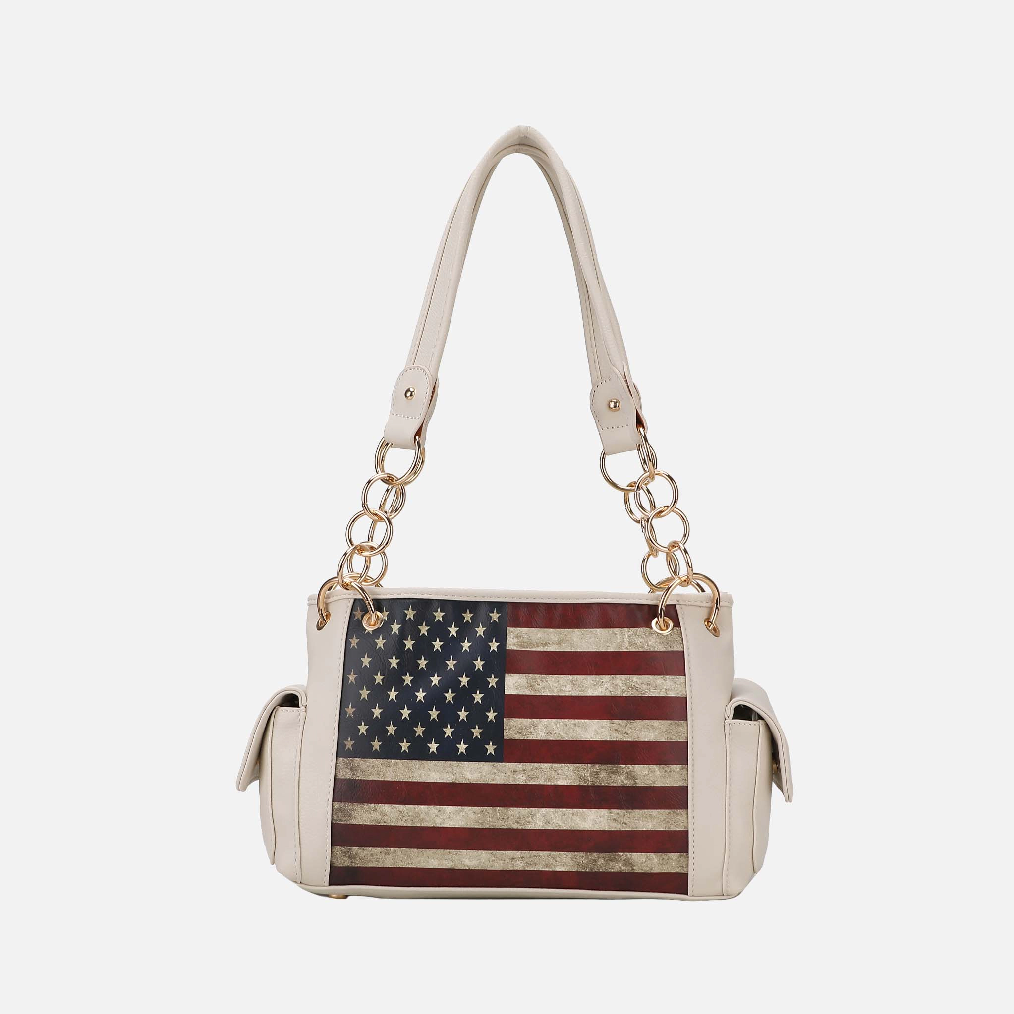 Mia K Collection Alaina Shoulder Bag - Vegan Leather Patriotic Print, Gold-Tone Hardware