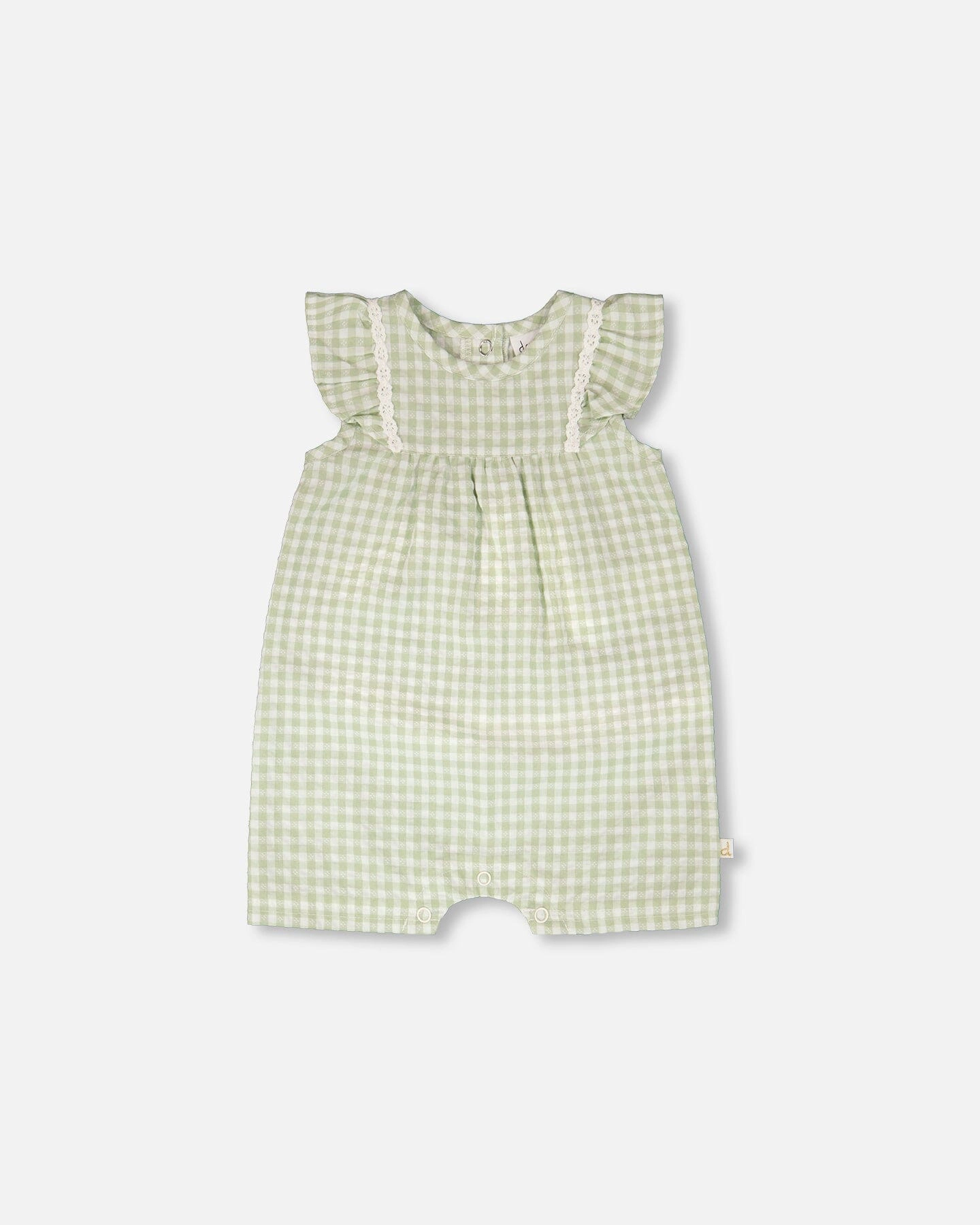 Deux par Girls Ruffled Romper Gingham