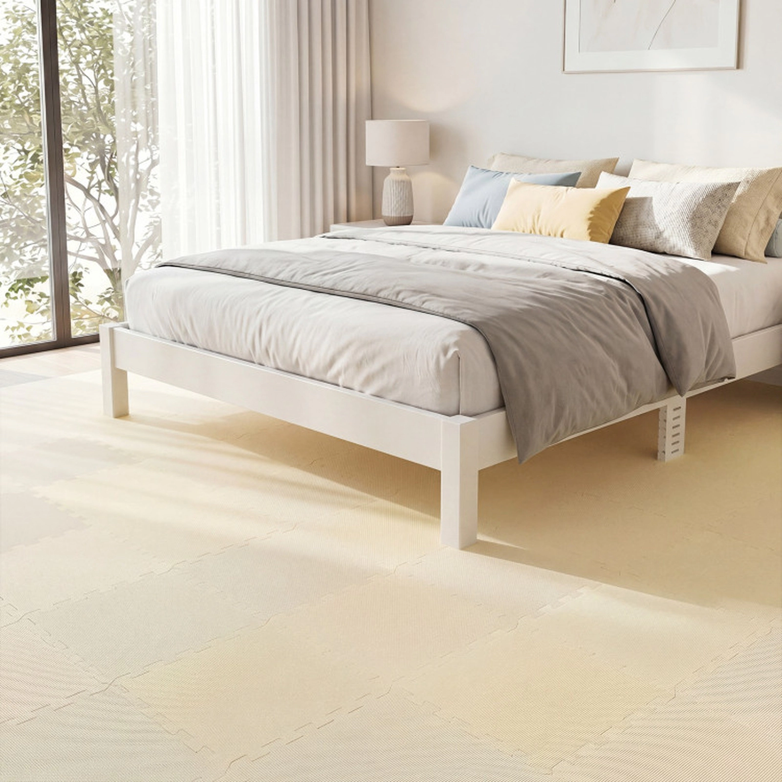 SUGIFT High-Density Interlocking Foam Floor Mats with Non-Slip Surface and Borders Beige