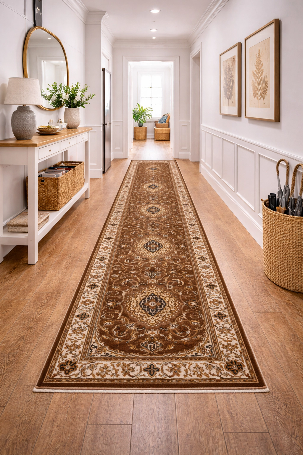 Magic Rugs Brown Floral Oriental Style 3X12 Machine-Made Runner Rug