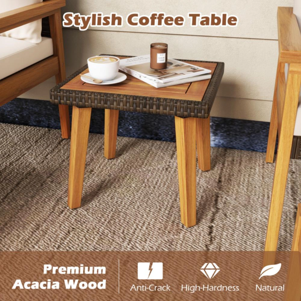 Hivvago 5 Piece Rattan Furniture Set With Square Coffee Table-White