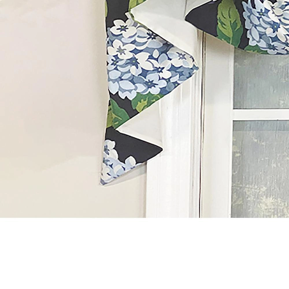RLF Home Hydrangea Empire Valance Navy 2-Scoop. 54"W X 25"L For windows up to 48"W