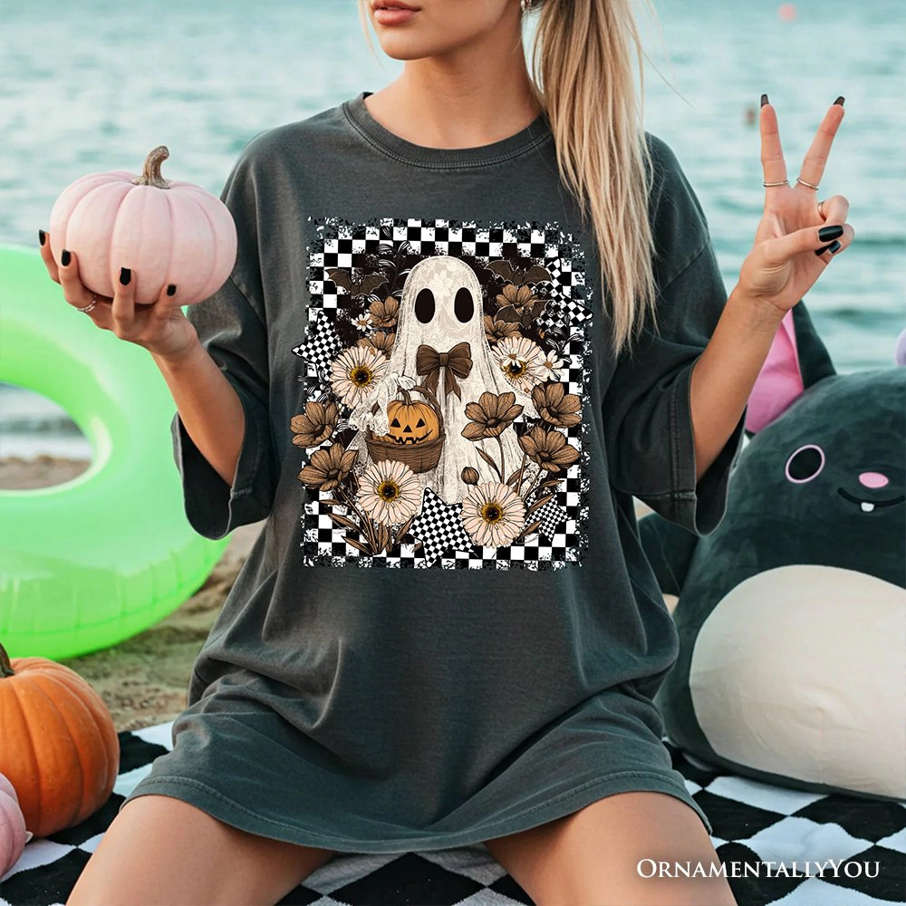 OrnamentallyYou Womens Retro Ghost Floral Halloween T-Shirt