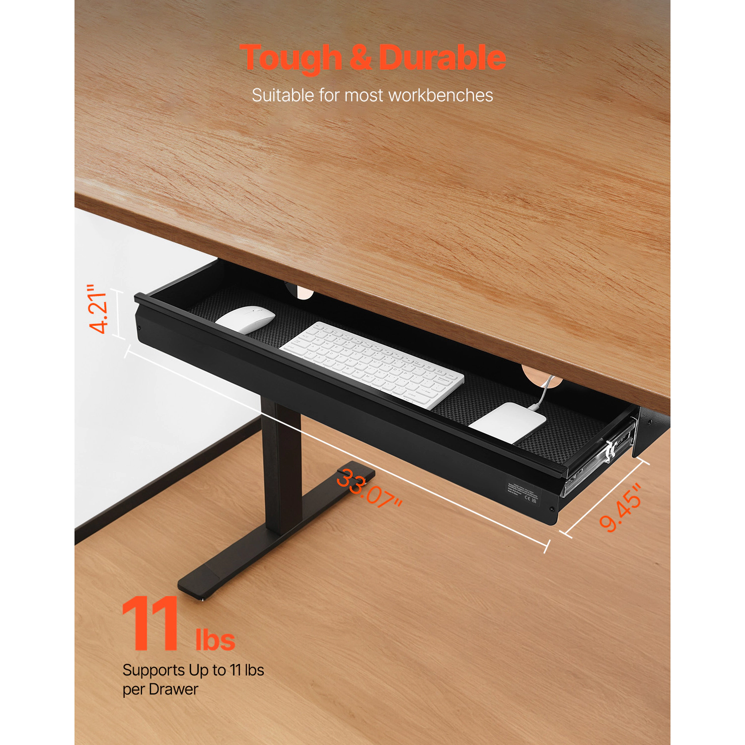 HONGGE Under Desk Drawer Slide Out Under Desk Mounted Pull-out Drawer Attachment Hidden Desktop Storage Organizer Under