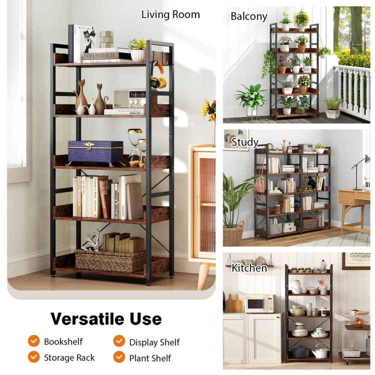 Hivvago Industrial Storage Shelf with 5 Tiers and 4 Hooks